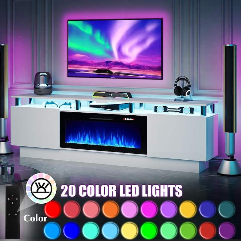 BOSSIN 80" TV Stand Entertainment Center with 36" Electric Fireplace, for TVs up to 90", High Gloss Cabinet with LED Light