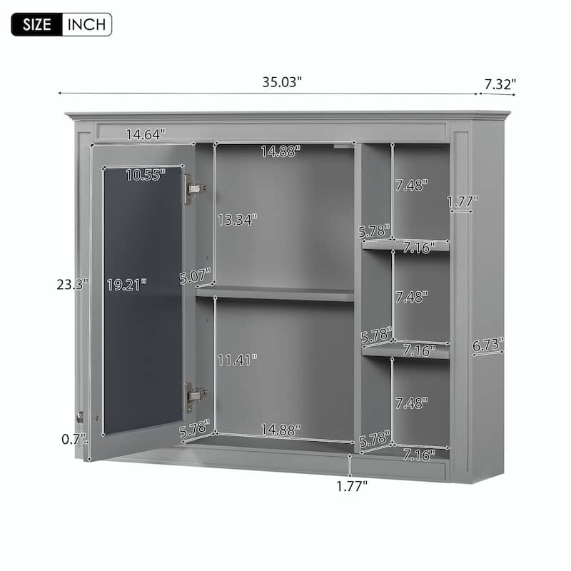 Modern Wall-Mounted Bathroom Storage Cabinet with Mirror - Includes 6 Open Shelves