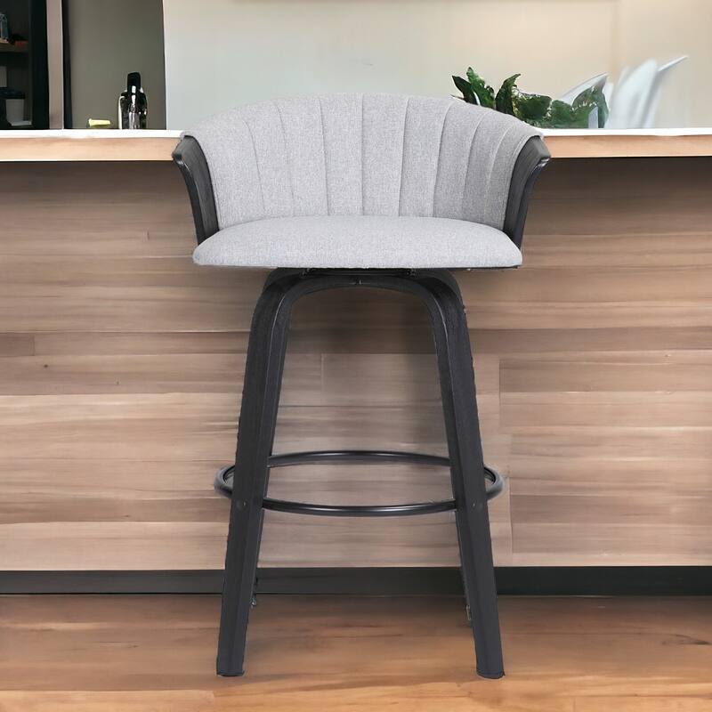 Faux Leather Swivel Counter Height Stool with Solid Wood Frame, Arms and Footrest