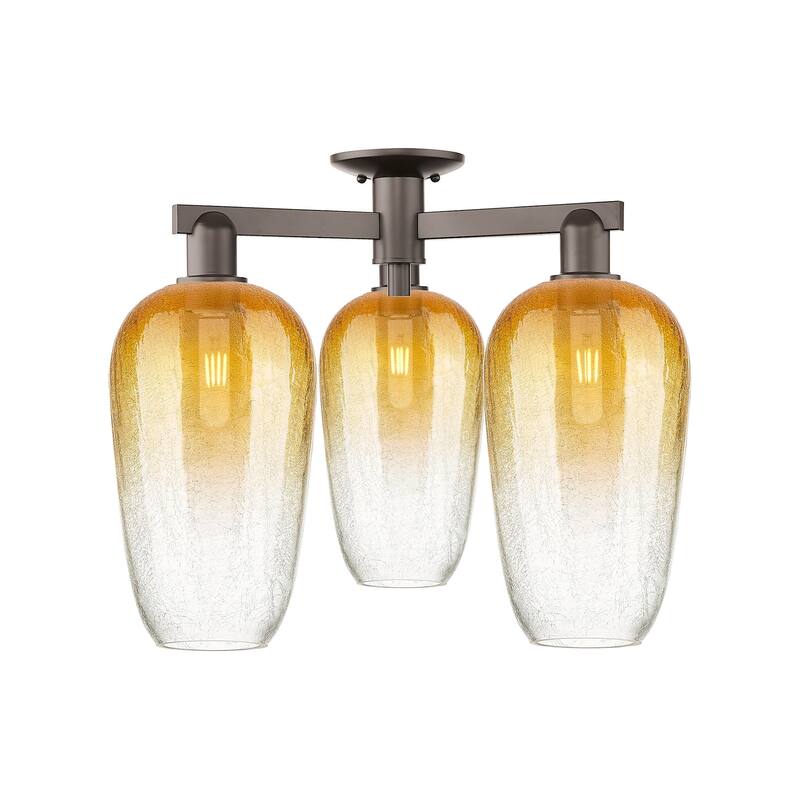 Innovations Lighting 716-3F-17-25 Brookhaven Flute Semi-Flush - Oil Rubbed Bronze / Amber