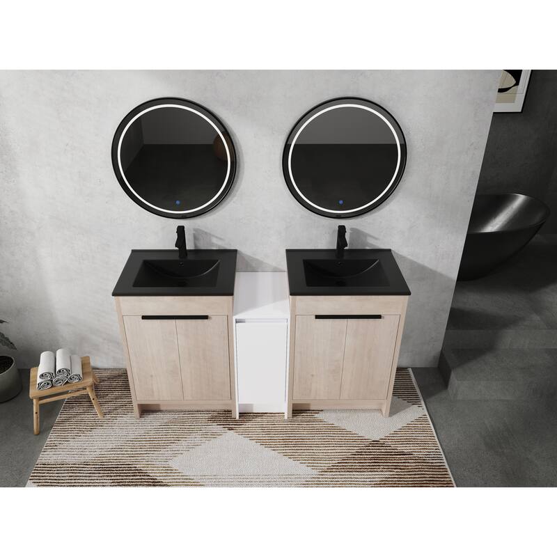 72" Freestanding Bathroom Vanity Set with Adjustable Storage Cabinets, Black Ceramic Sink