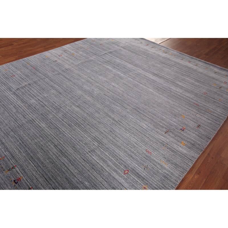 Striped Gray Gabbeh Oriental Area Rug Handmade Wool Carpet - 7'11"x 9'9"