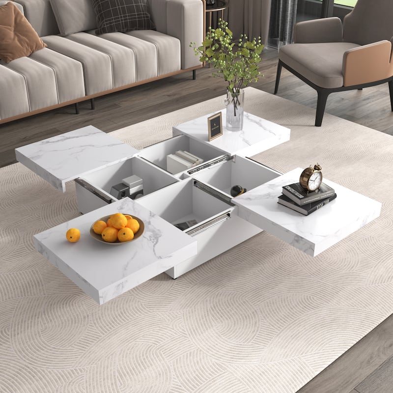 Roomfitters Modern Square Coffee Table with Sliding Top, Hidden Storage Compartments, Low Profile 39.4"