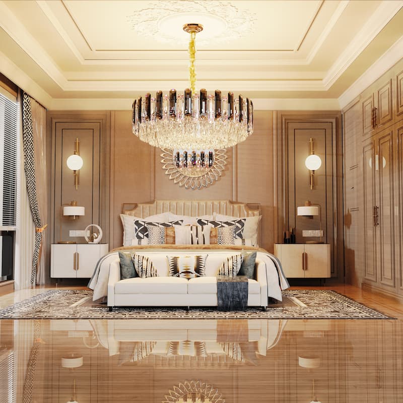 Smoked Gray/ Clear Crystal Chandelier with LED Lights