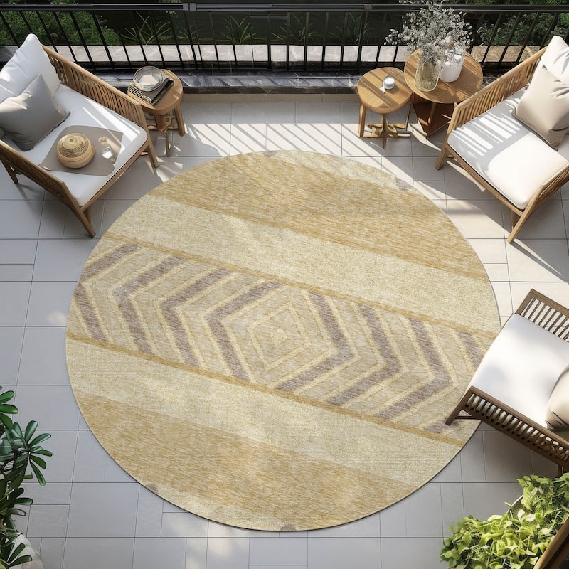Machine Washable Indoor/ Outdoor Global Boho Chantille Rug - Gold - 8' x 8'