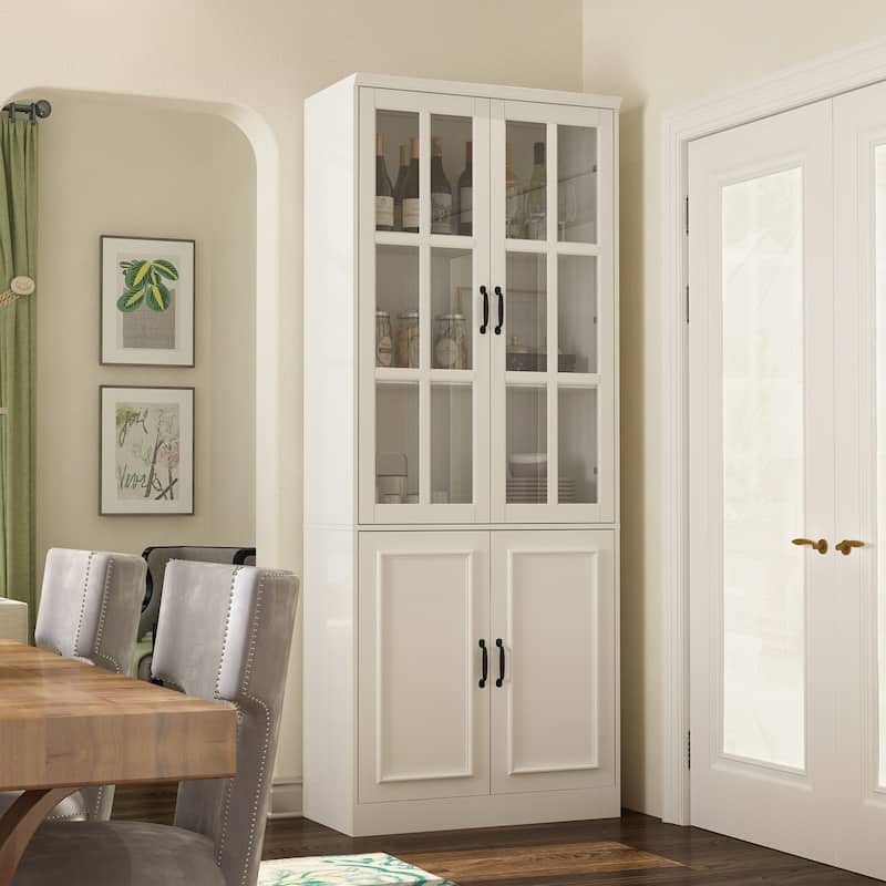 Tall Storage Cabinet Glass Doors Display Cabinet Bookcase Home Office