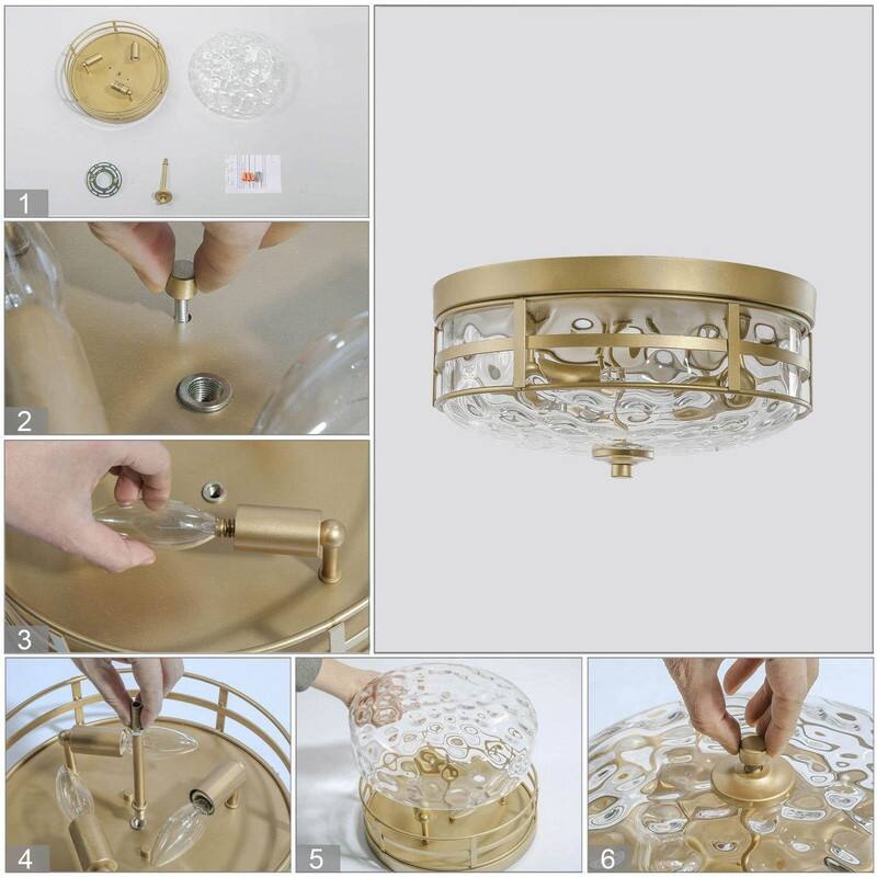 Rella Modern Gold Flush Mount Glass Water Ripple Full Ceiling Lights for Hallway