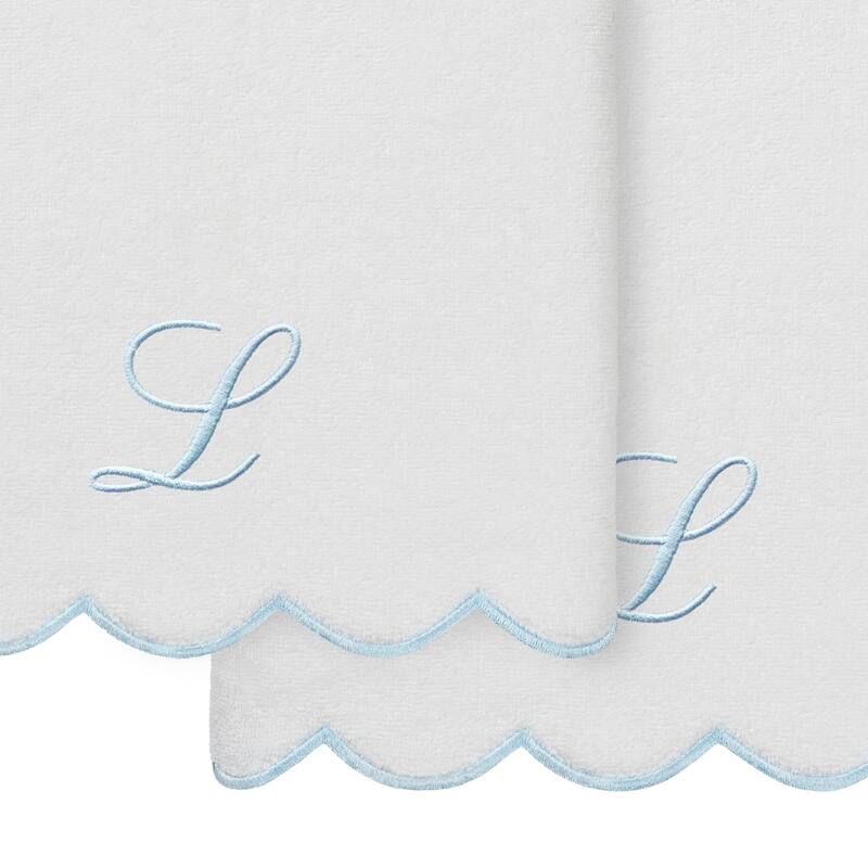 Authentic Hotel and Spa 100% Turkish Cotton Blue ADORNIA Scallop Personalized 2 Piece Bath Towel Set - 2 Bath Towels