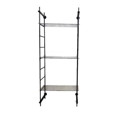 Plant Display Stand, 87 Inch, 3 Shelves Black Metal Ladder Design