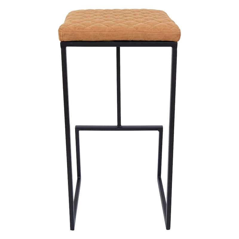 Quincy Leather Counter Barstool – Upholstered Square Seat with Quilted Back, Footrest, and Metal Legs for Kitchen or Dining Area