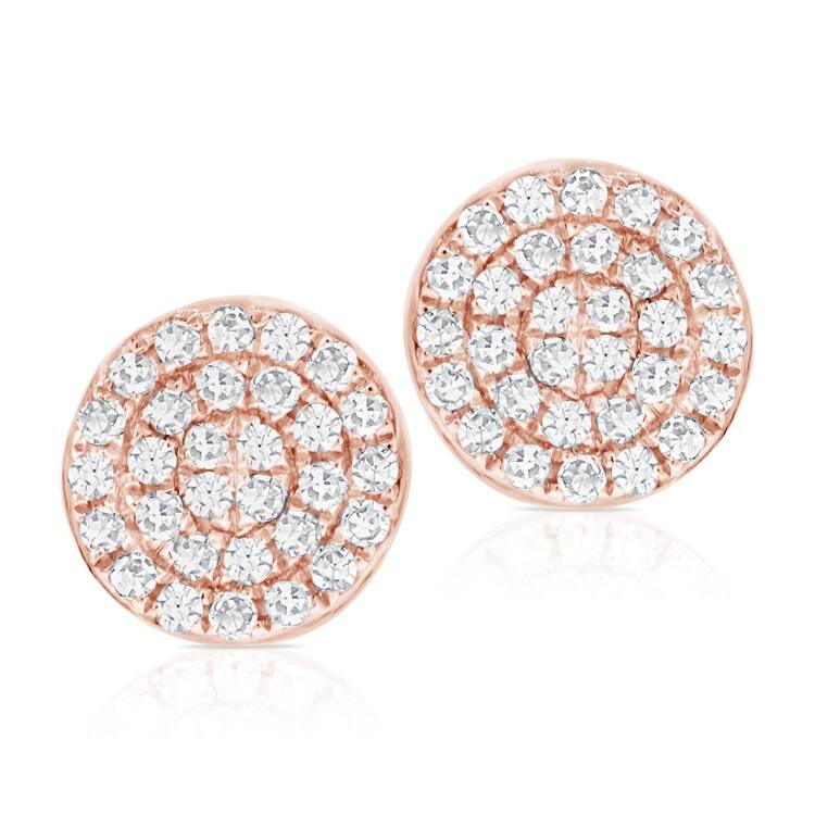 Joelle Collection Round Diamond Stud Earrings - 14K Gold 1/5 CTTW Round Pave Disc Diamond Studs