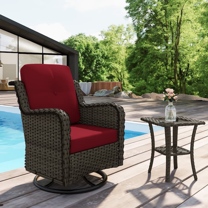 Outdoor Rattan Wicker Swivel Rocking Chair With Cushions