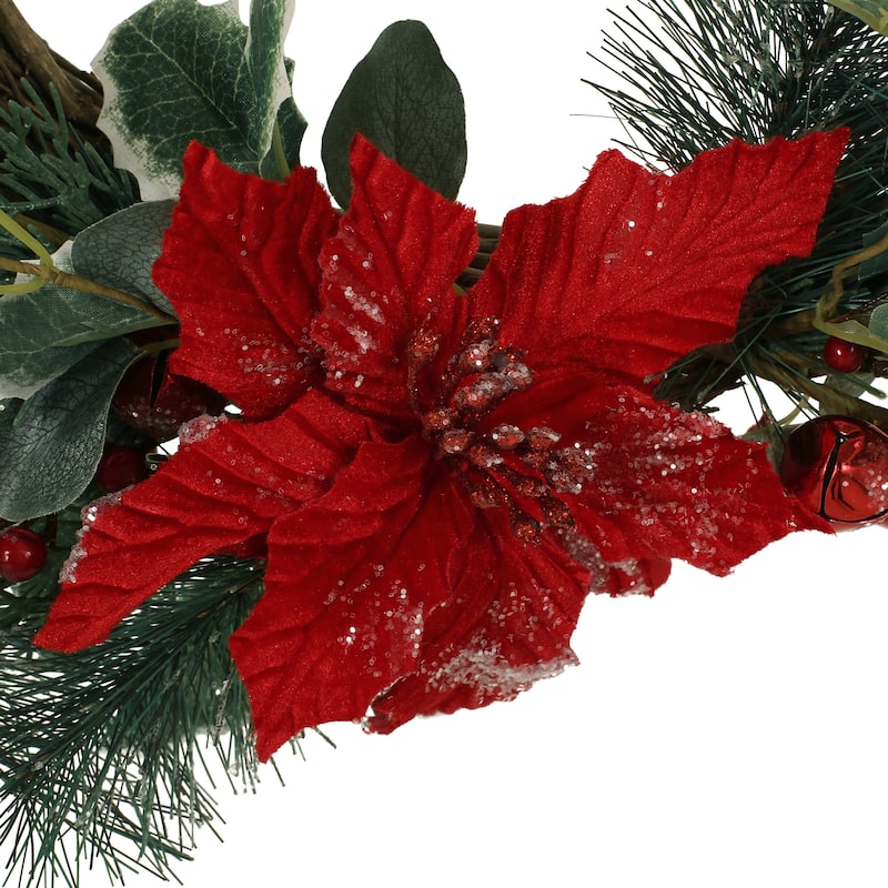 23.5" Poinsettia/Berry/Eucalyptus Half Wreath - Green Leaves