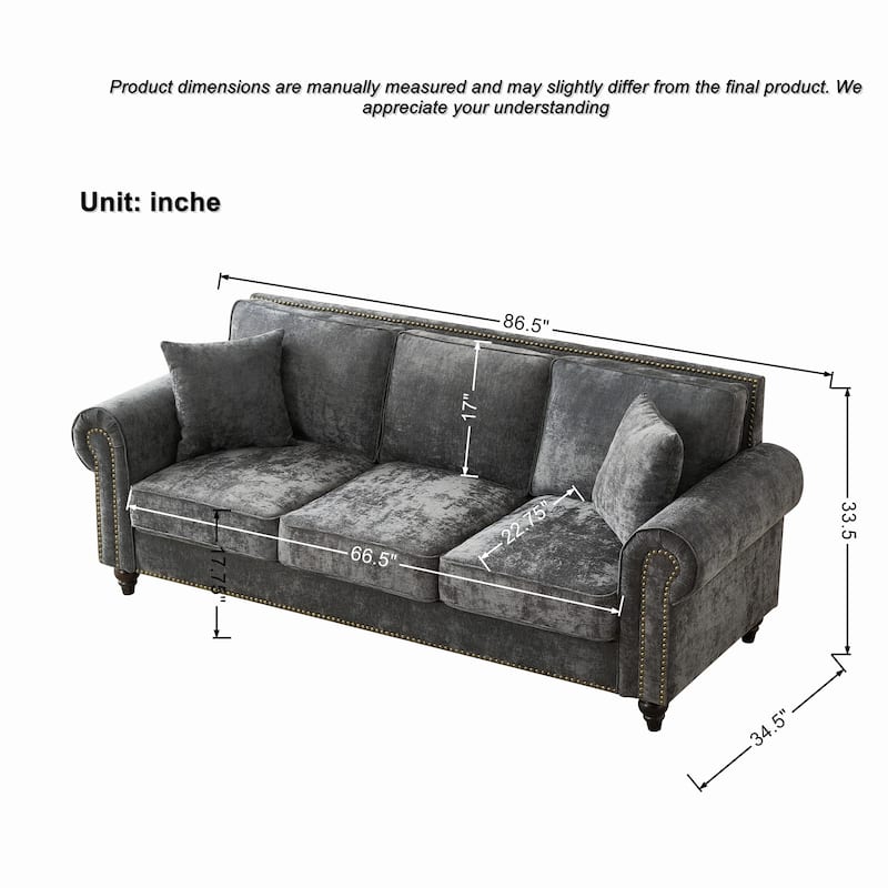 Chenille Upholstered Loveseat Sofa & 3 Seater Couch Set with Nailheads