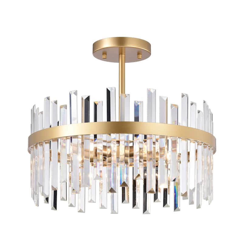 Casandra Glossy Brass 5-Light Drum Crystal Glass Flush Mount