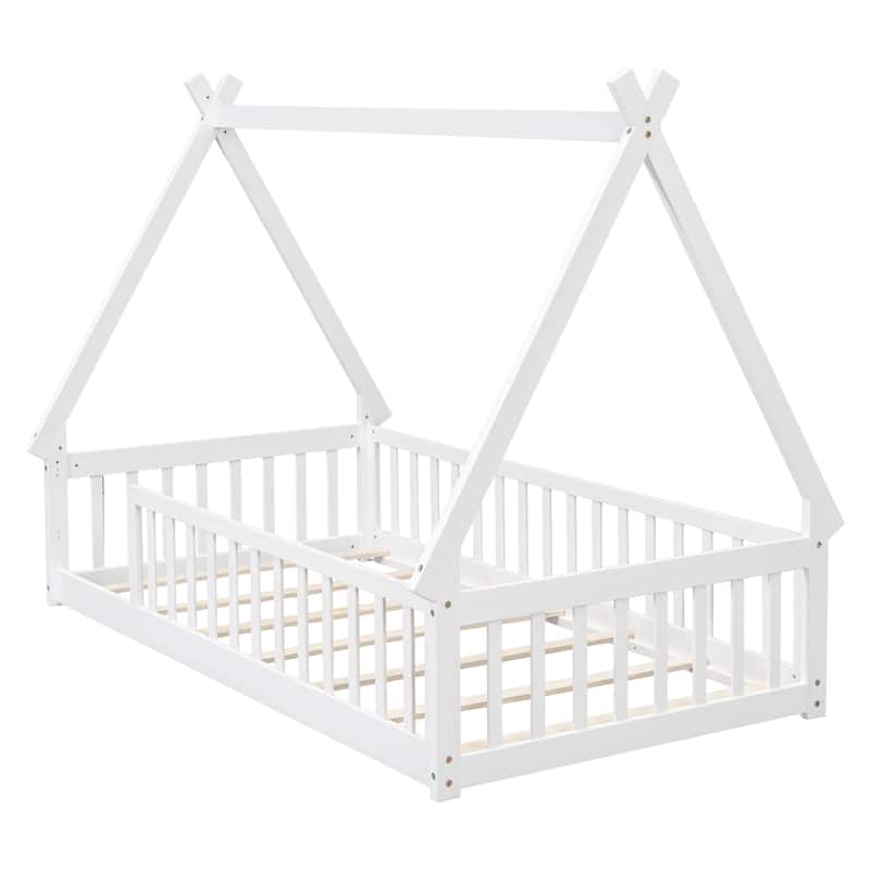 Twin Tent-shaped Floor Bed with Guardrails
