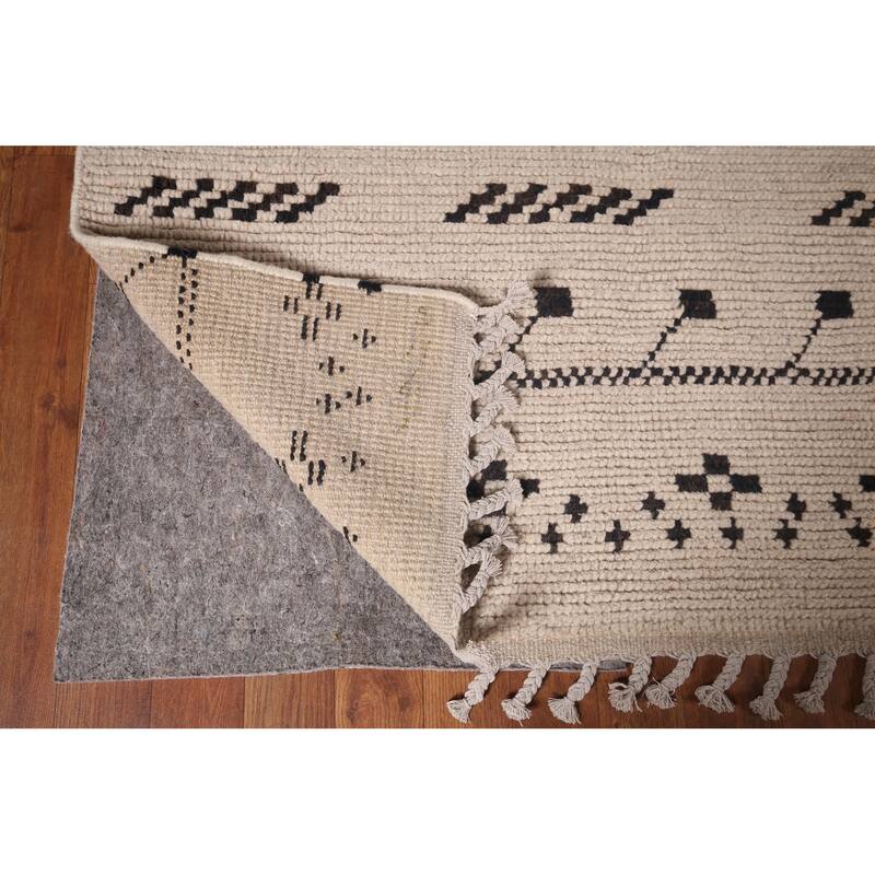 Ivory Moroccan Oriental Area Rug Hand-Knotted Wool Carpet - 8'10"x 12'3"