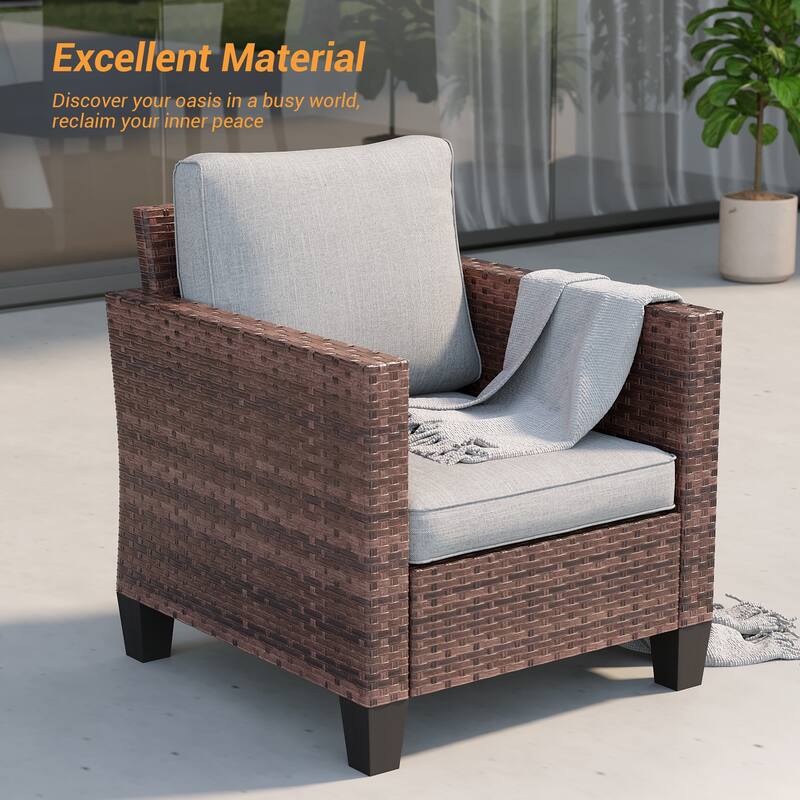 LIVOOSUN 5Pcs Patio Furniture Set Grey Rattan Coversation Seating Set