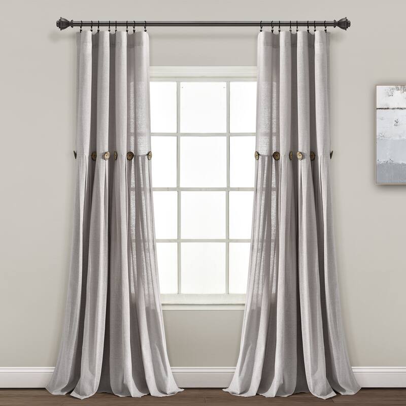 Lush Decor Linen Button Single Panel Window Curtain - 84"L x 40"W - Gray