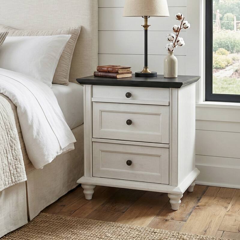 247 Shop At Home Lane Classic Traditional 3-Drawer Nightstand - Antique White