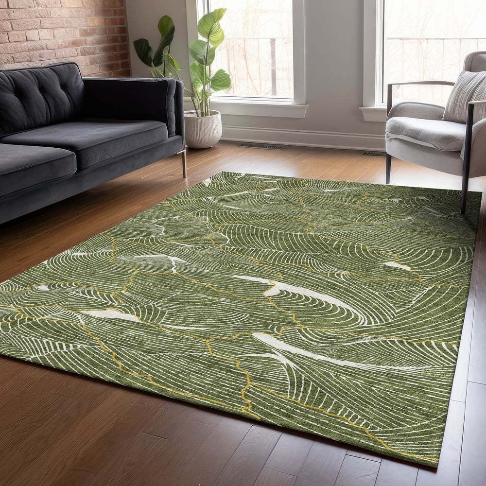 Machine Washable Indoor/ Outdoor Abstract Crackle Chantille Rug