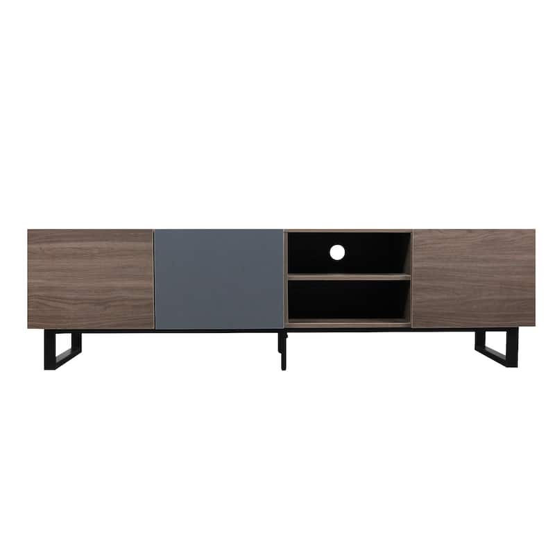 Dark Brown 70.86" TV Stand with Drop Down Door, 3 Cabinets and Open Shelves for TVs Up to 80"