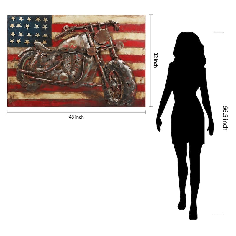 Motorcycle Wall Sculpture Mixed Media Iron Hand Painted Dimensional Wall Art