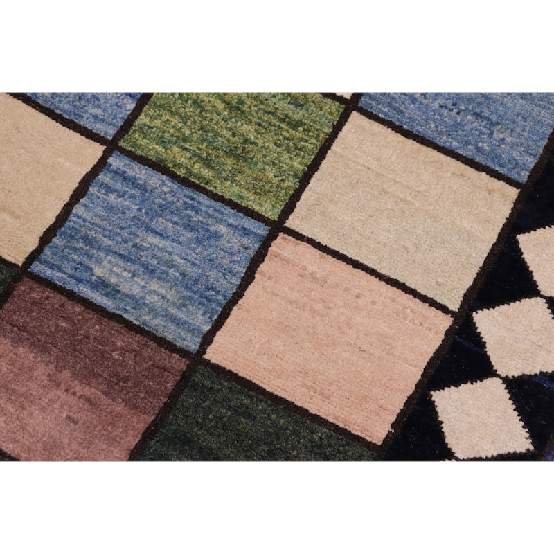 Chromatic Mosaic Gabbeh Hand Knotted Wool Rug