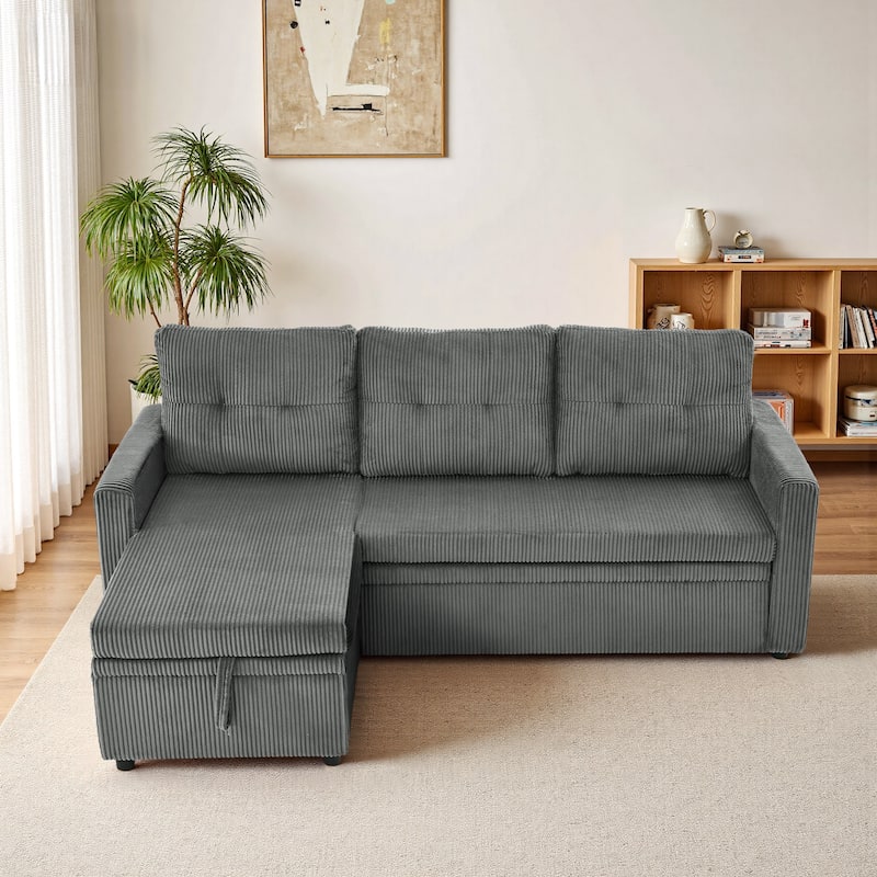 Modern Pull Out Sectional Sofa Bed Couch with Storage Chaise for Living Room