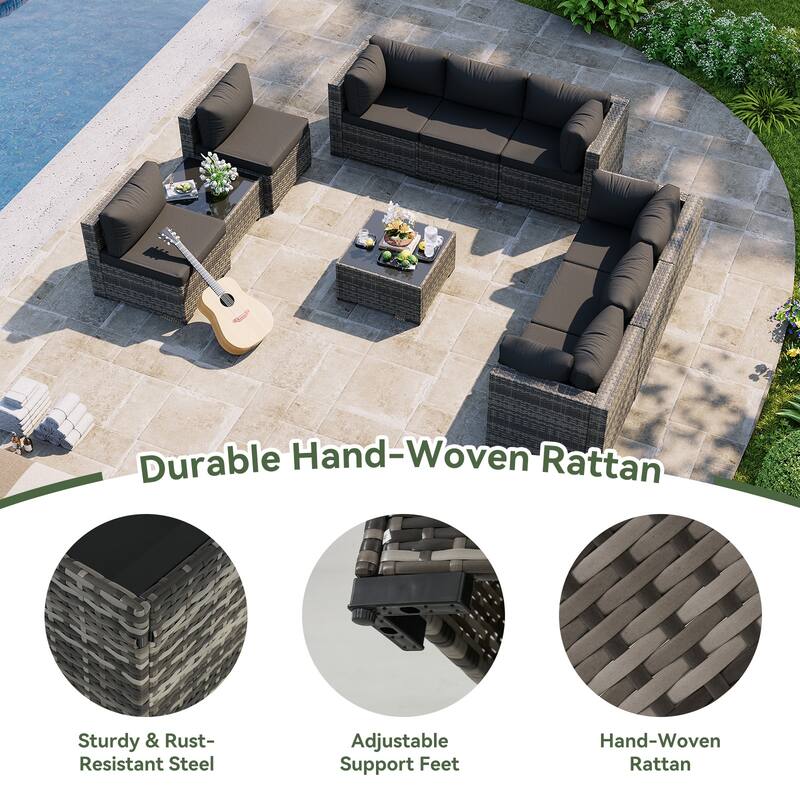 AOXUN Wicker Rattan Outdoor Sectional Sofa Set with Coffee Table