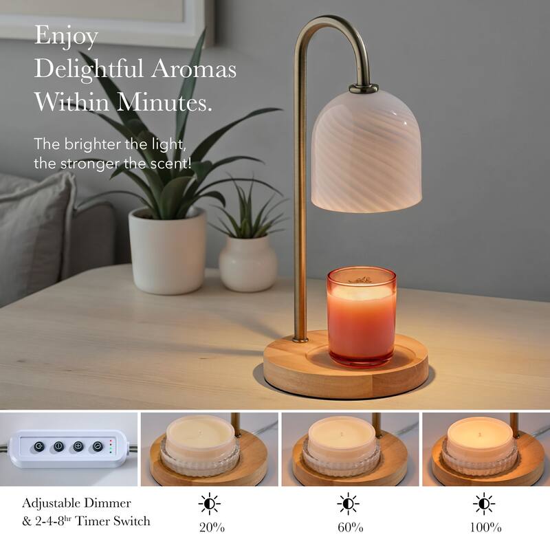 Alcott Candlewarmer Lamp with Timer - Dimmable Wax Melt Heater, 3 Lighting Modes & Auto Shutoff - Swirled Glass