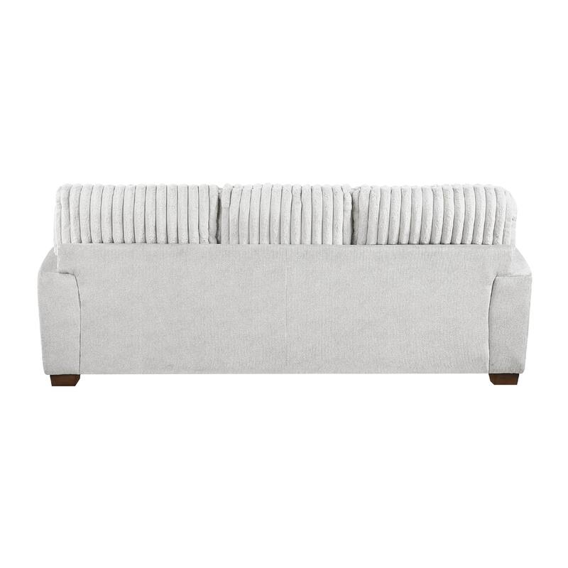 Witz Sofa, 96 Inch, 5 Pillows, Ribbed Texture Light Gray Corduroy
