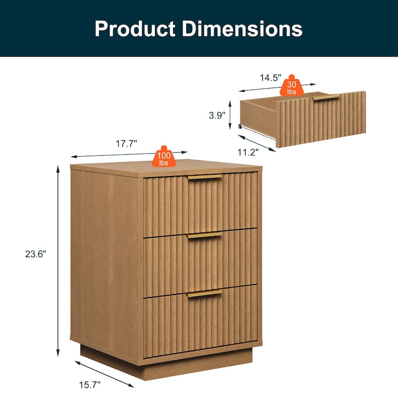 3-Drawer Nightstand for Bedroom