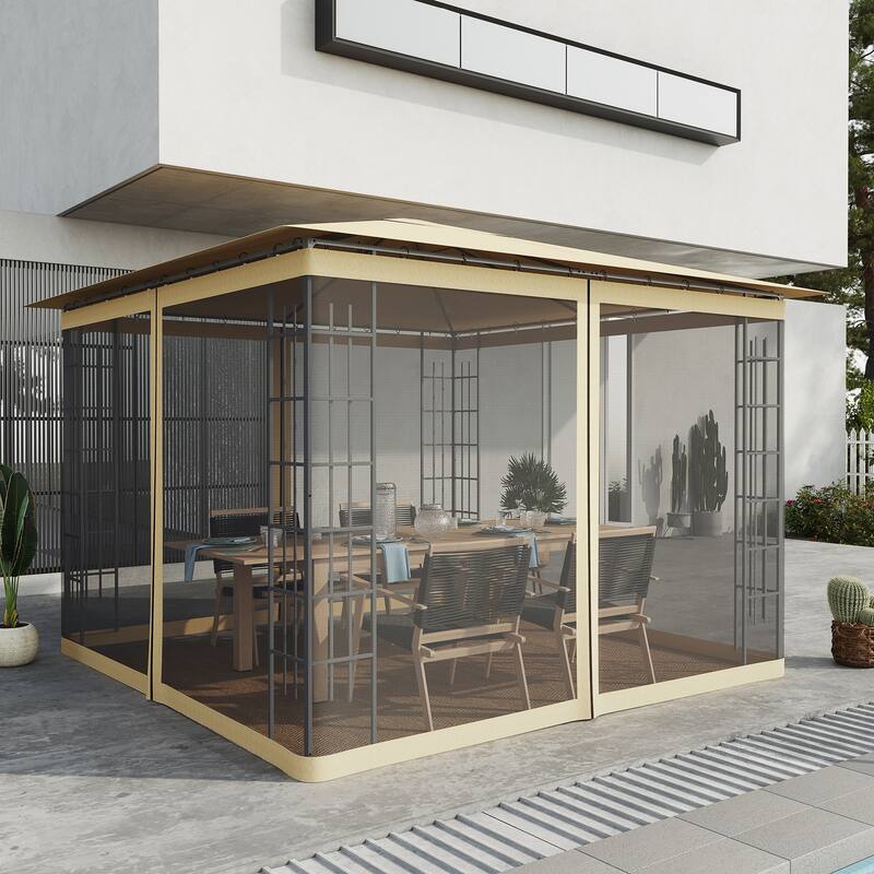 10x10ft Replacement Mesh Sidewall with Zippers for Gazebos & Canopy Tents - Beige