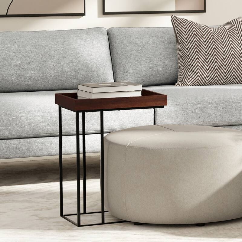 WYNDENHALL Matty SOLID MANGO WOOD & Metal 12" Wide Rectangle Industrial C Side Table - 18.1"W x 11.8" D x 25.2" H - Cognac