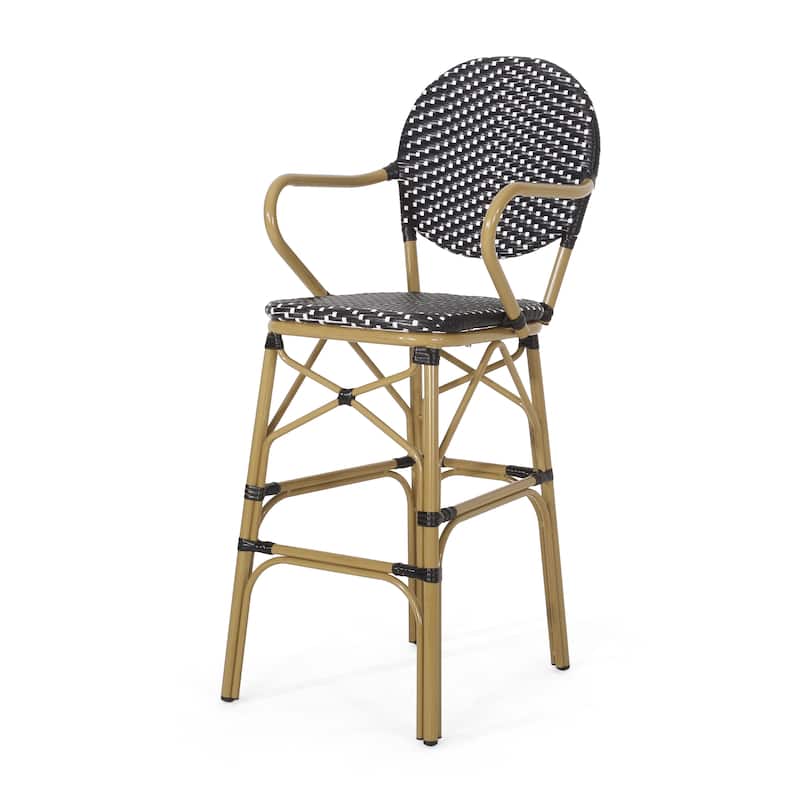 Outdoor Wicker and Aluminum Barstools, Set of 2
