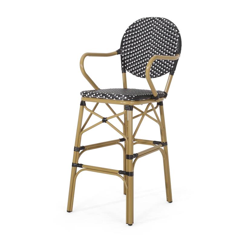 Wicker Barstool Set Set of 2 with Round Backrest High Chair, Cafe Bar Stool, Outdoor Lounge Entertainment Chair, Island Chair
