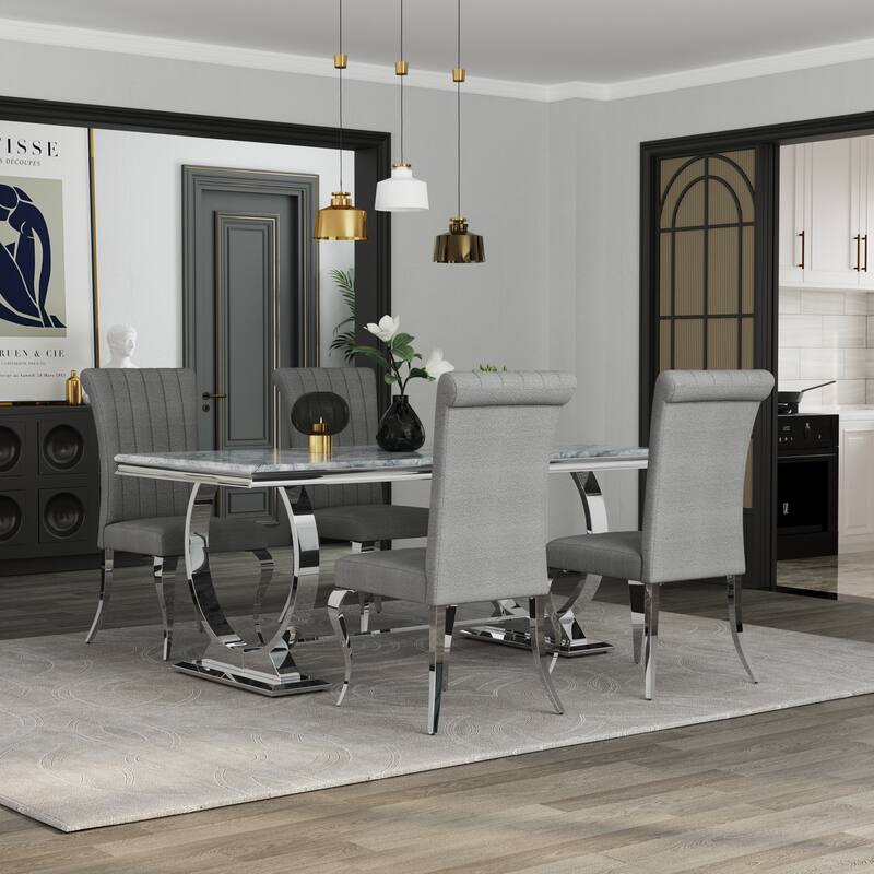 Luxurious Dining Room Table Set with Velvet Dining Chairs
