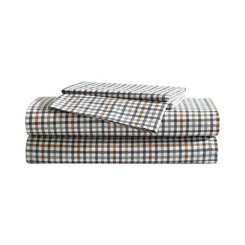 Eddie Bauer Printed Cotton Percale Deep Pocket Sheet Set - King - Griffin Plaid Beige