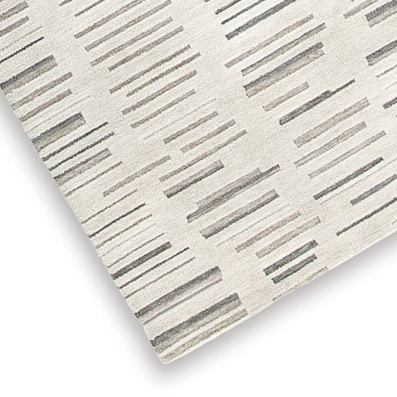 Meaw 8 x 10 Large Area Rug, Abstract Stripe Design, Ivory Gray Polyester - 8 x 10