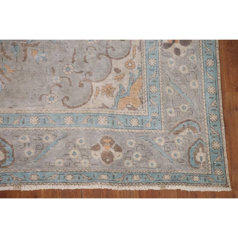 Hand Knotted Oriental 100% Wool Carpet Traditional Medallion Greys & Charcoal Tabriz Area Rug - 9' 9'' X 6' 7''