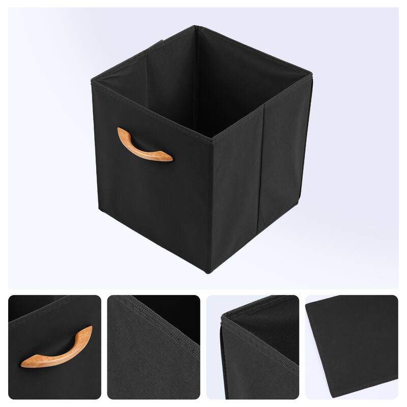 Set of 3 Fabric Storage Cube, Storage Bin with Handle for Shelves Closet, Collapsible Storage Basket for Organizing Clothes - Black