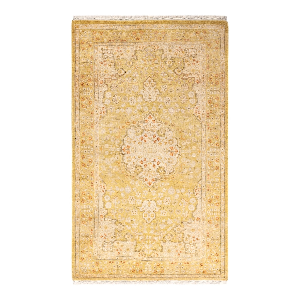 Overton Handknotted Wool Traditional Oriental Green Area Rug - 3' x 5'
