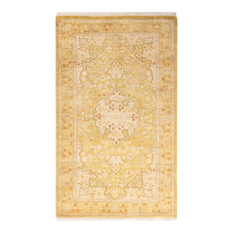 Overton Handknotted Wool Traditional Oriental Green Area Rug - 3' x 5' - Lime - 3' x 5'