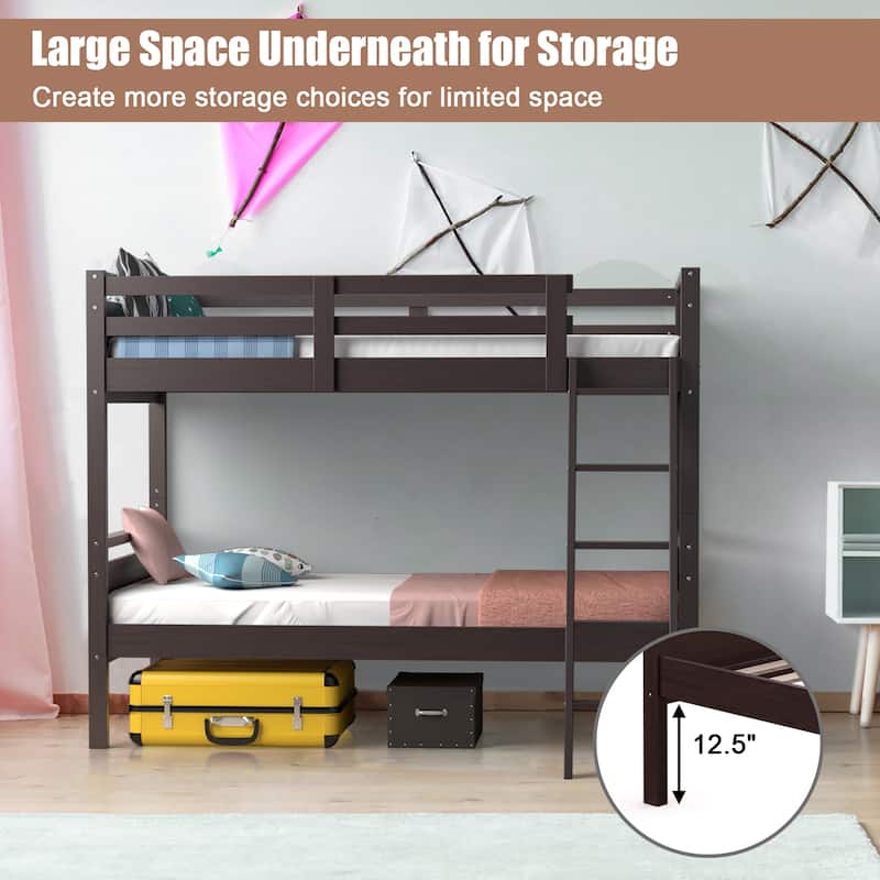 Costway Twin Over Twin Bunk Bed Convertible 2 Individual Beds Wooden