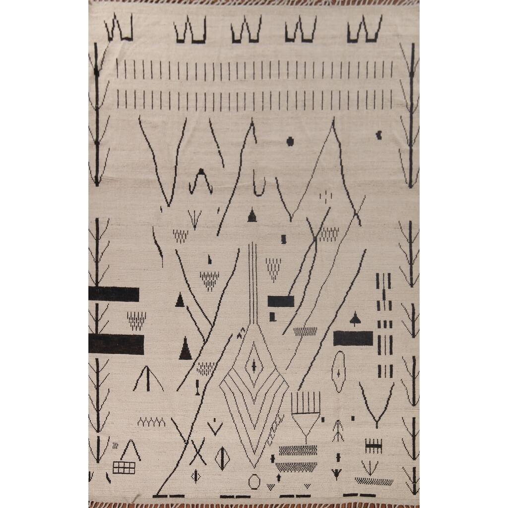 Abstract Moroccan Large Modern Area Rug Handmade Wool Carpet - 9'11"x 14'8"