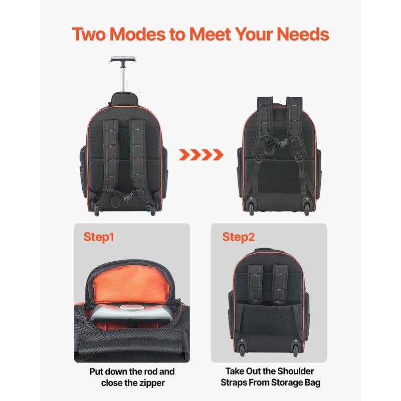 Heavy Duty Rolling Tool Bag with 72 Pockets for Easy Organization - 17.7 x 10.82 x 22 in