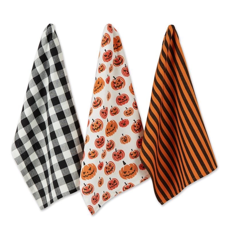 DII Halloween Embellished Dishtowels Set of 3 - Pumpkin Faces