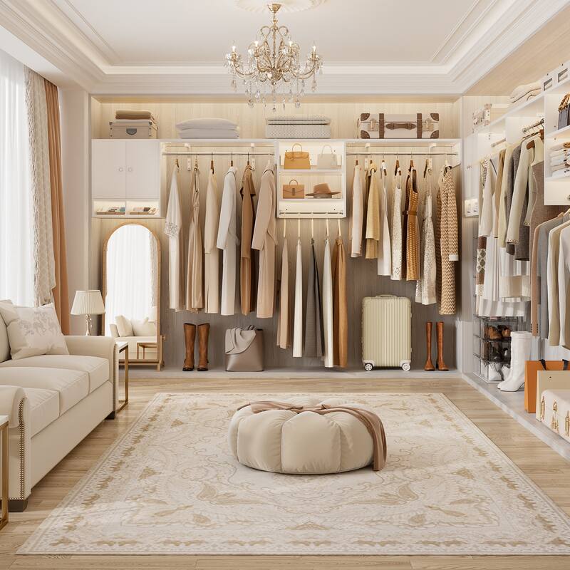 88.4'' - 117.8'' Closet System (Can Be Cut To Fit), Reversible Laundry Wall Cabinet with 3 Hanging Rods & Adjustable Shelves