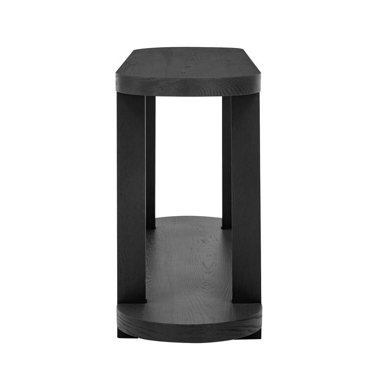 63" MDF Console Table with Oval Top and Ash Wood Veneer for Living Room